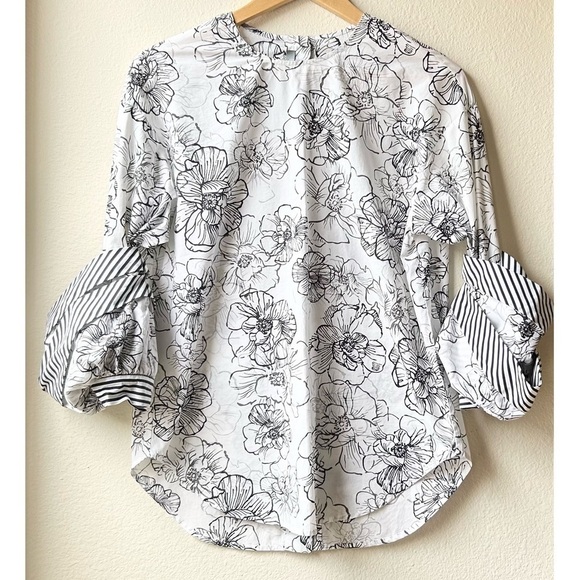Silvia Tcherassi Black White Frames Jessica Floral Blouse Sz XS - Picture 1 of 11